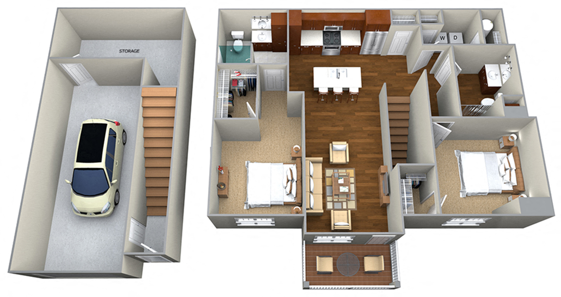Floor plan for 2 beds, 2 baths, 1237 sqft